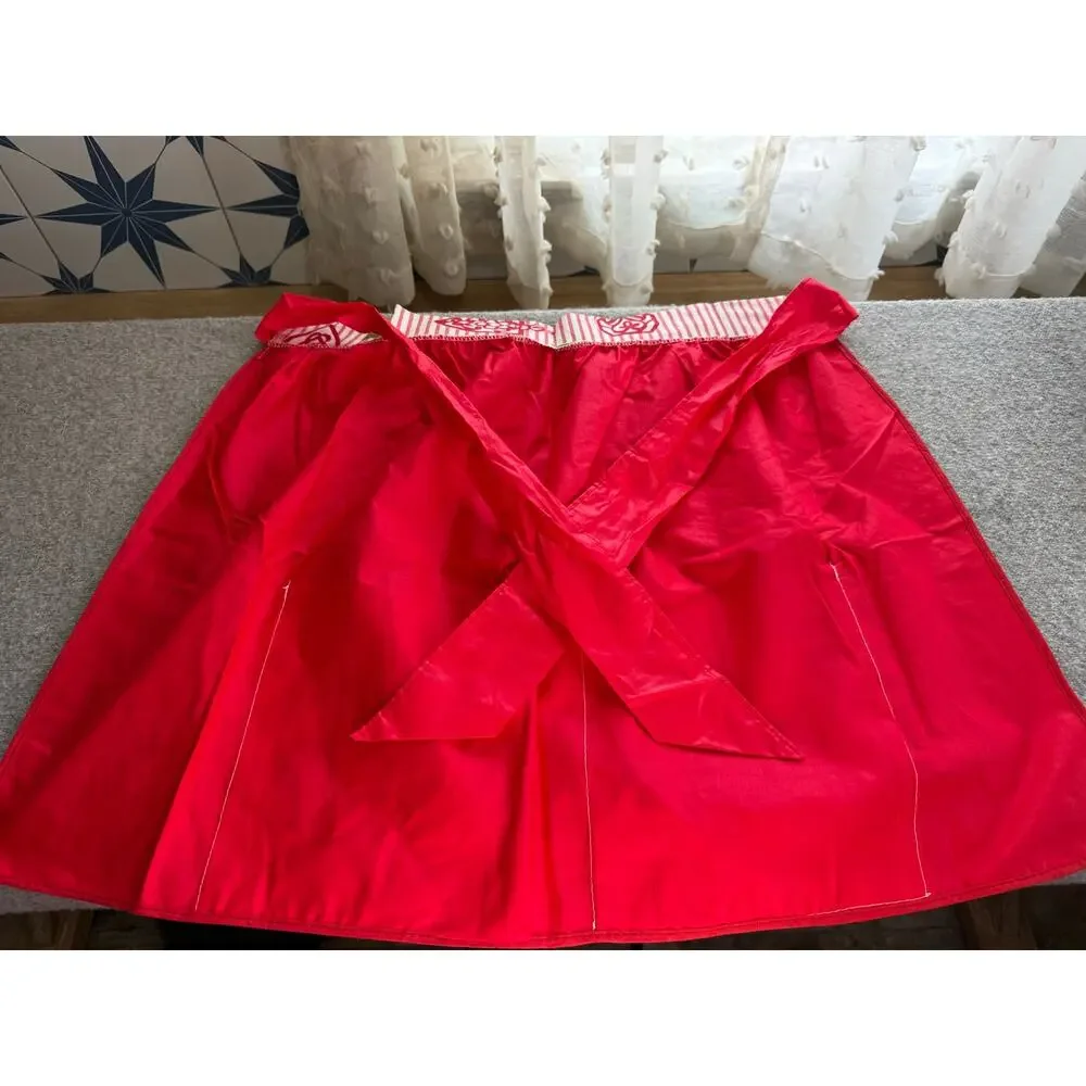 Lot of 2 Vintage Retro Red Floral Terry Towel Apron& Cotton Kitchen Items Aprons